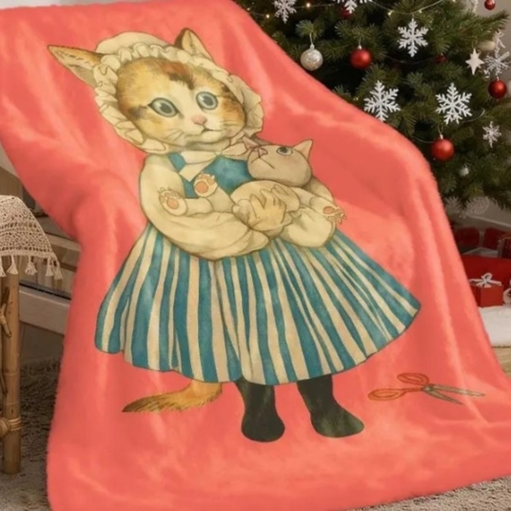 Cat Print Plush Blanket